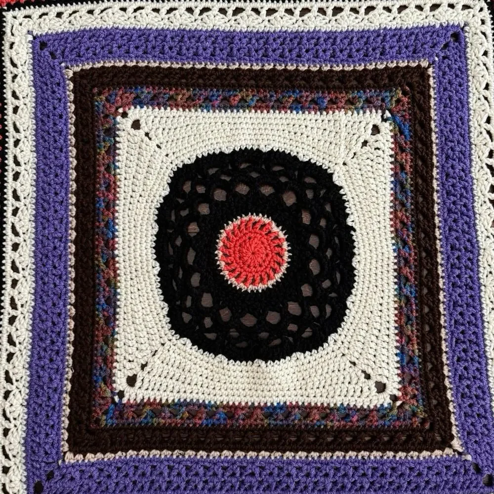 Handmade Crochet Afghan Granny Blanket Pride heavy stitch Boho Rainbow 58”x 60”